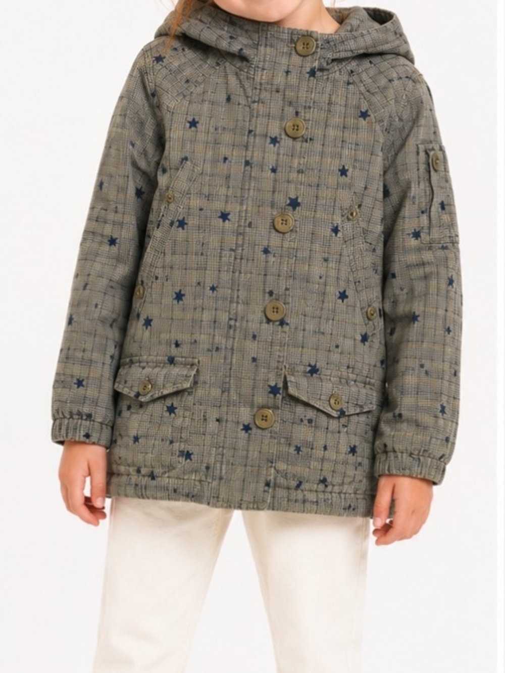 2/$35 Gap Kids Cotton Hooded Jacket – Girls XS (4–5) – Olive Green Star Print